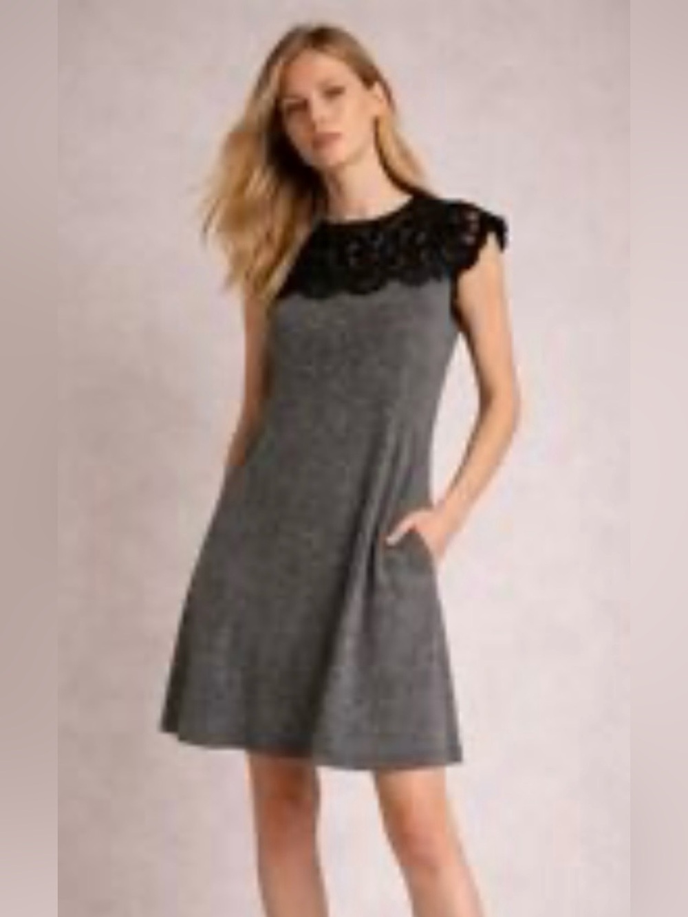 Sea New York lace combo dress. Black lace, black and white fabric. Size S